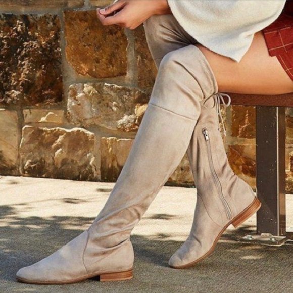 Gianni Bini Womens Fremaux Over the Knee Boots Taupe Tan Microsuede OTK size 6 - Picture 1 of 13
